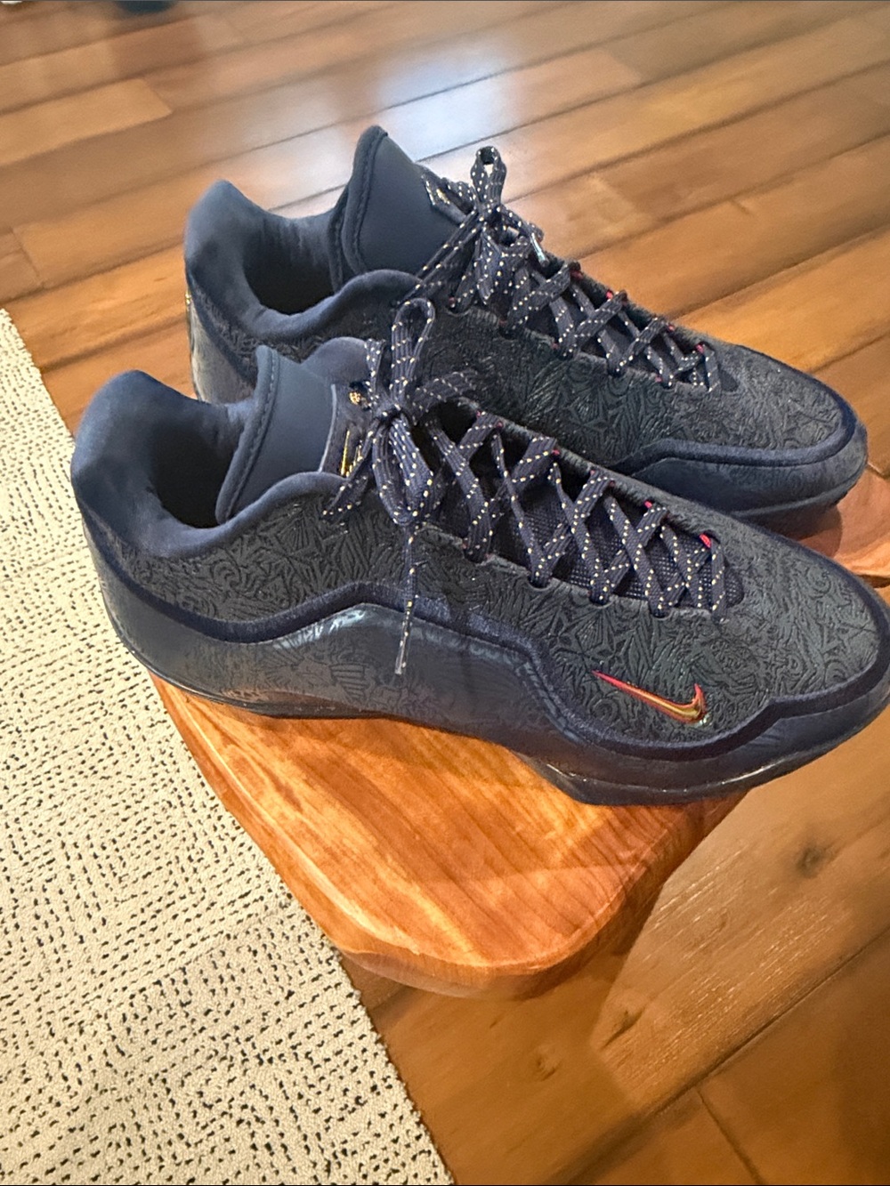 Nike LeBron XXIII Navy Low-Top Sneakers with Red and Gold Swoosh